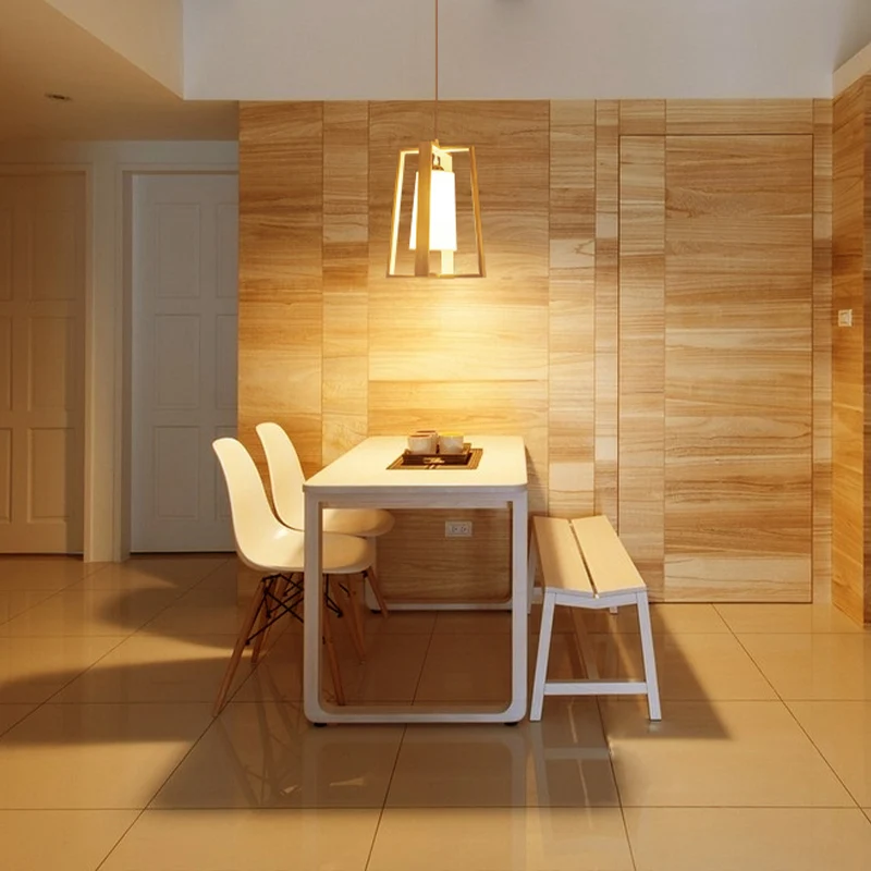Trapezium hanglamp Azië hout 10"/11" breed 1 kop beige plafond hanglamp met cilindrische stoffen kap Clearhalo