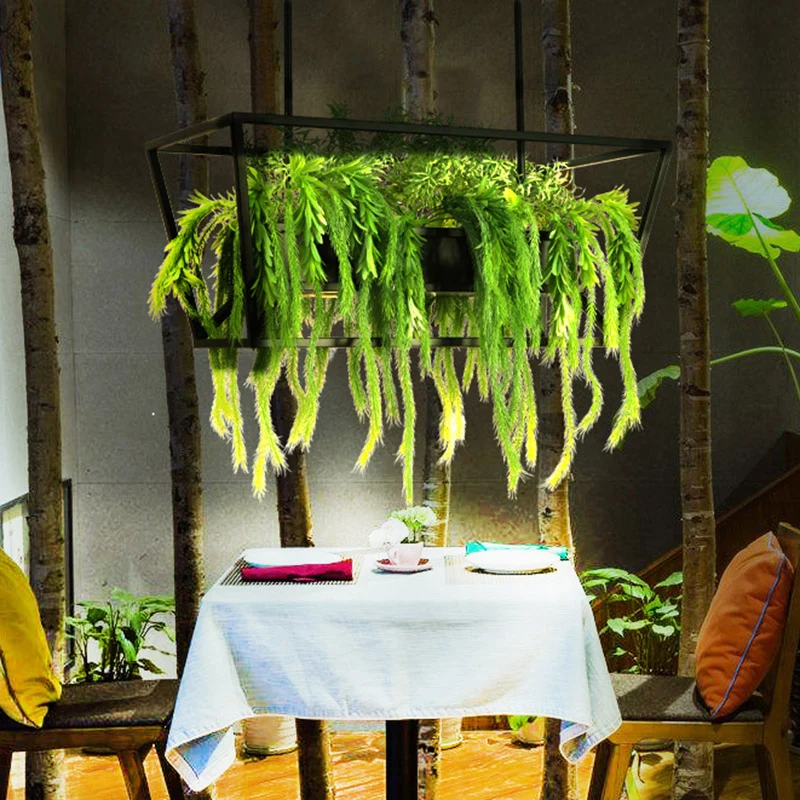 Trapezium restaurant eiland plafondlamp retro metaal 2 koppen zwarte LED-druppellamp met plantendecor Clearhalo