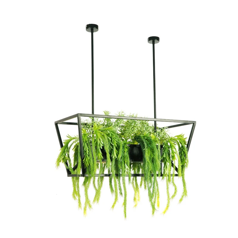 Trapezium restaurant eiland plafondlamp retro metaal 2 koppen zwarte LED-druppellamp met plantendecor Clearhalo