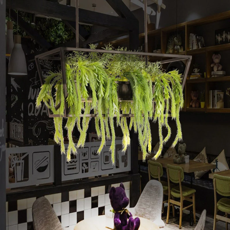 Trapezium restaurant eiland plafondlamp retro metaal 2 koppen zwarte LED-druppellamp met plantendecor Clearhalo