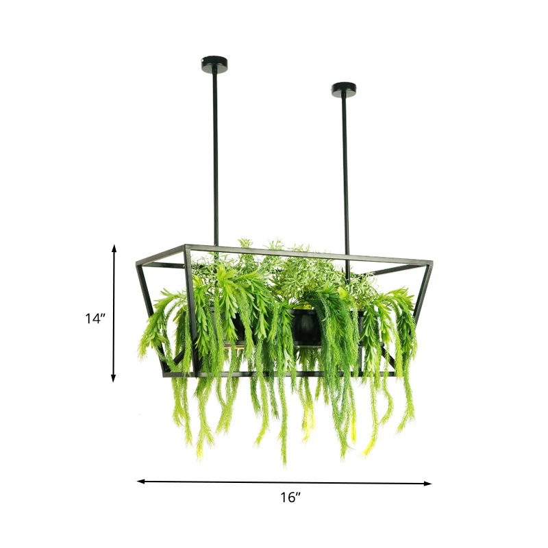 Trapezium restaurant eiland plafondlamp retro metaal 2 koppen zwarte LED-druppellamp met plantendecor Clearhalo