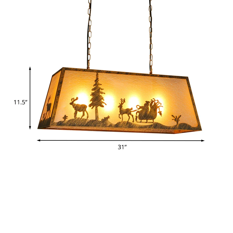 Trapeziumvormige eilandlamp van stof Traditionele 4-koppige hangende restaurantplafondlamp bruin Clearhalo