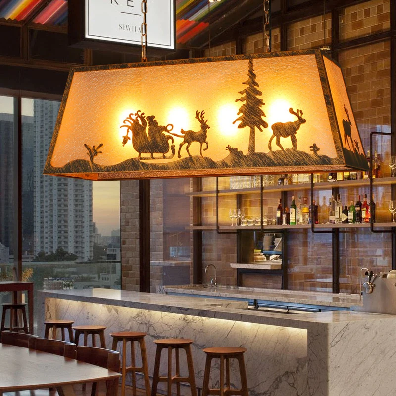 Trapeziumvormige eilandlamp van stof Traditionele 4-koppige hangende restaurantplafondlamp bruin Clearhalo