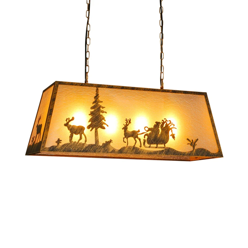 Trapeziumvormige eilandlamp van stof Traditionele 4-koppige hangende restaurantplafondlamp bruin Clearhalo