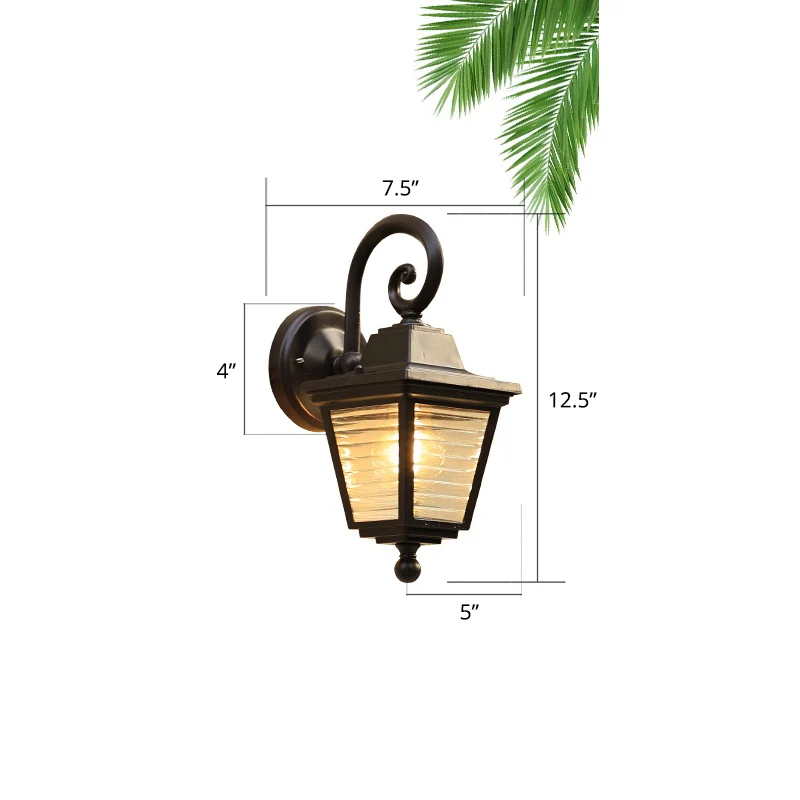 Trapeziumvormige geribbelde glazen lantaarn schans Minimalistische wandlamp met enkele poort zwart Clearhalo