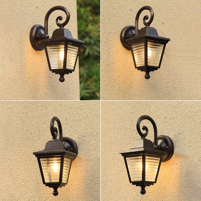 Trapeziumvormige geribbelde glazen lantaarn schans Minimalistische wandlamp met enkele poort zwart Clearhalo