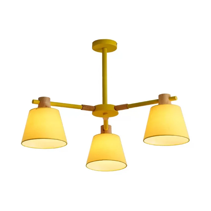 Trapeziumvormige kaphanglamp Macaron-stijl houten kroonluchter voor kleuterslaapkamer Clearhalo