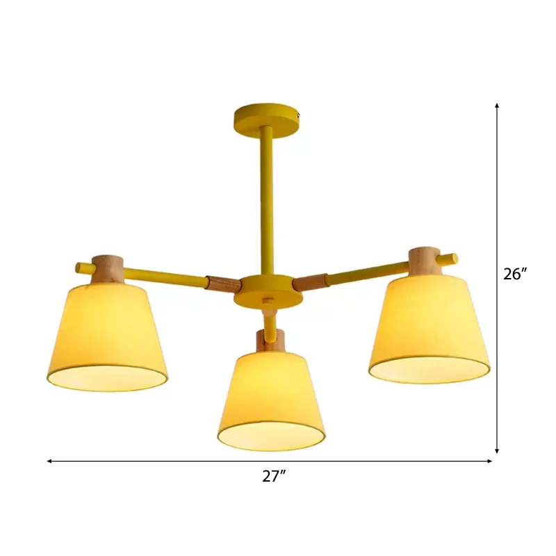 Trapeziumvormige kaphanglamp Macaron-stijl houten kroonluchter voor kleuterslaapkamer Clearhalo