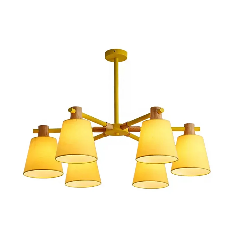 Trapeziumvormige kaphanglamp Macaron-stijl houten kroonluchter voor kleuterslaapkamer Clearhalo