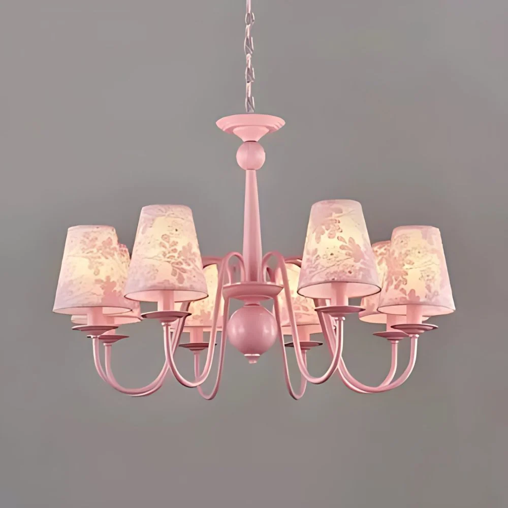 Trapeziumvormige kroonluchter van stof met bloemblaadje Hotel Villa moderne plafondhanger met meerdere koppen roze Clearhalo