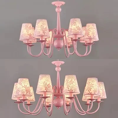 Trapeziumvormige kroonluchter van stof met bloemblaadje Hotel Villa moderne plafondhanger met meerdere koppen roze Clearhalo