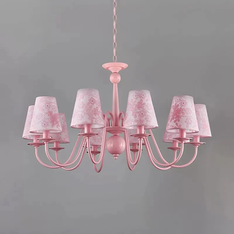 Trapeziumvormige kroonluchter van stof met bloemblaadje Hotel Villa moderne plafondhanger met meerdere koppen roze Clearhalo