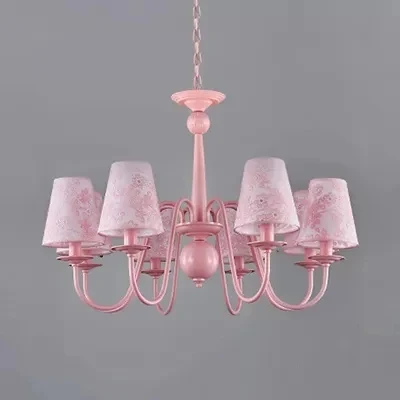 Trapeziumvormige kroonluchter van stof met bloemblaadje Hotel Villa moderne plafondhanger met meerdere koppen roze Clearhalo
