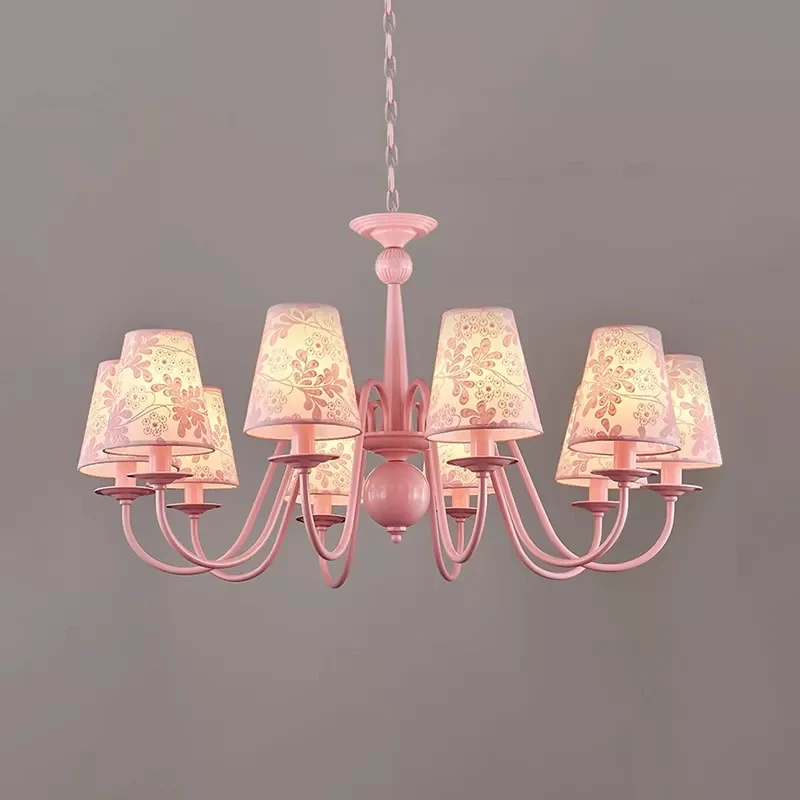 Trapeziumvormige kroonluchter van stof met bloemblaadje Hotel Villa moderne plafondhanger met meerdere koppen roze Clearhalo