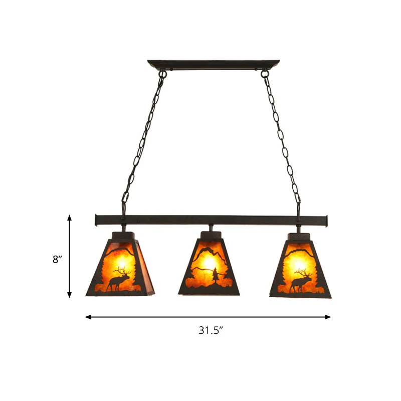 Trapeziumvormige metalen hangende hanglamp Landelijk 3-lichts Eetkamereiland Verlichtingsarmatuur roest Clearhalo