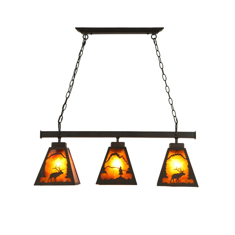 Trapeziumvormige metalen hangende hanglamp Landelijk 3-lichts Eetkamereiland Verlichtingsarmatuur roest Clearhalo