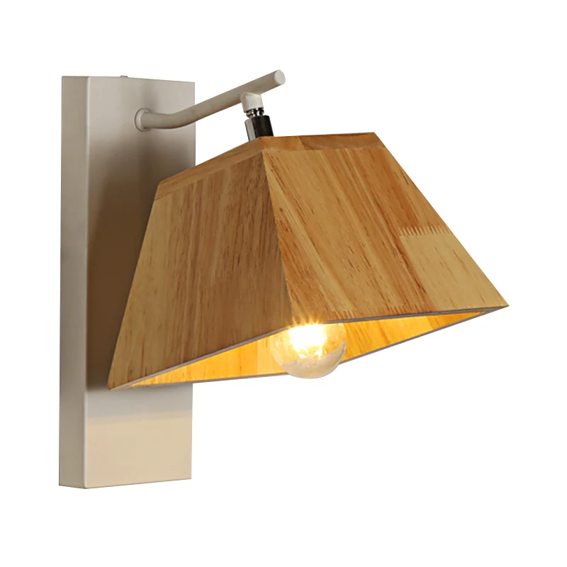 Trapeziumvormige schaduw balkon slaapkamer schans licht draaibare houten moderne wandlamp beige Clearhalo