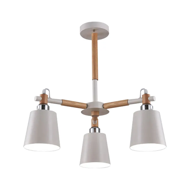 Trapeziumvormige schaduwkroonluchter Moderne metalen en houten plafondhanger voor kinderslaapkamer Clearhalo
