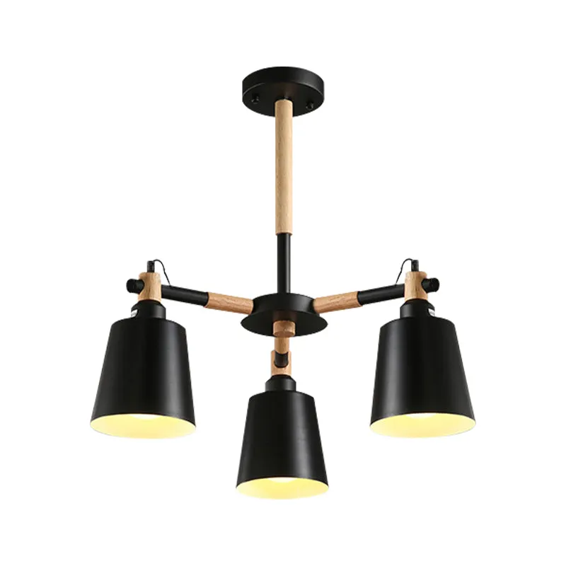 Trapeziumvormige schaduwkroonluchter Moderne metalen en houten plafondhanger voor kinderslaapkamer Clearhalo