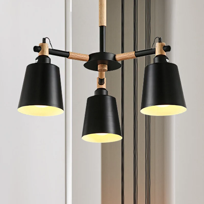 Trapeziumvormige schaduwkroonluchter Moderne metalen en houten plafondhanger voor kinderslaapkamer Clearhalo