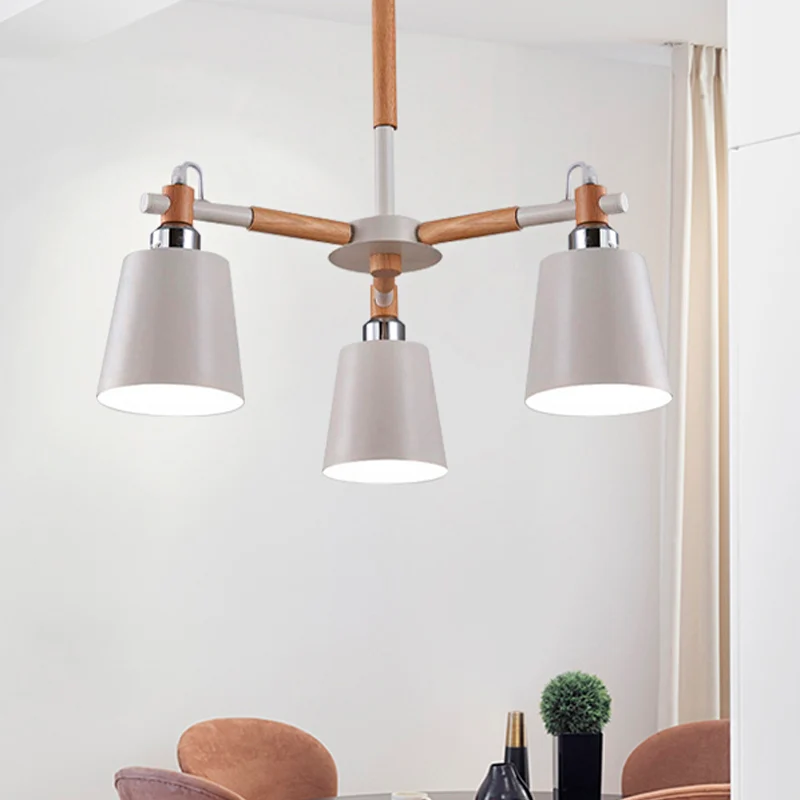 Trapeziumvormige schaduwkroonluchter Moderne metalen en houten plafondhanger voor kinderslaapkamer Clearhalo