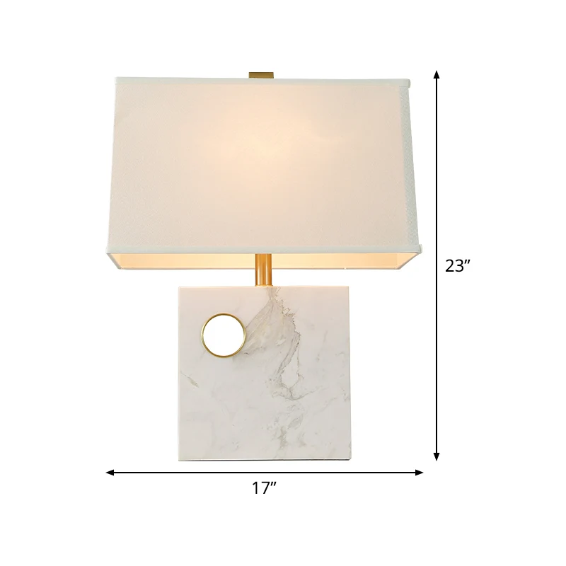 Trapeziumvormige stoffen taaklamp Moderne 1-kops witte kleine bureaulamp met vierkante marmeren voet Clearhalo