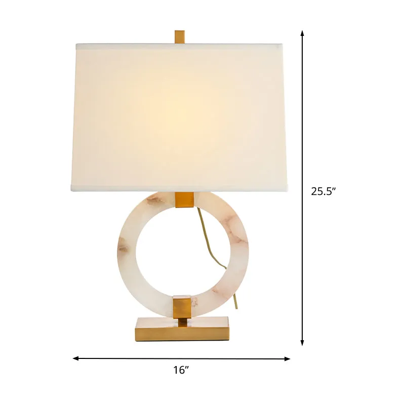 Trapeziumvormige stoffen taaklamp Modernisme 1 lamp Witte kleine bureaulamp met metalen voet Clearhalo