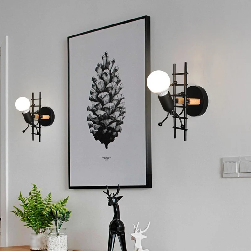 Traplopen Man Slaapkamer Wandkandelaar Ijzer 1-lichts decoratieve wandverlichtingsarmatuur Clearhalo