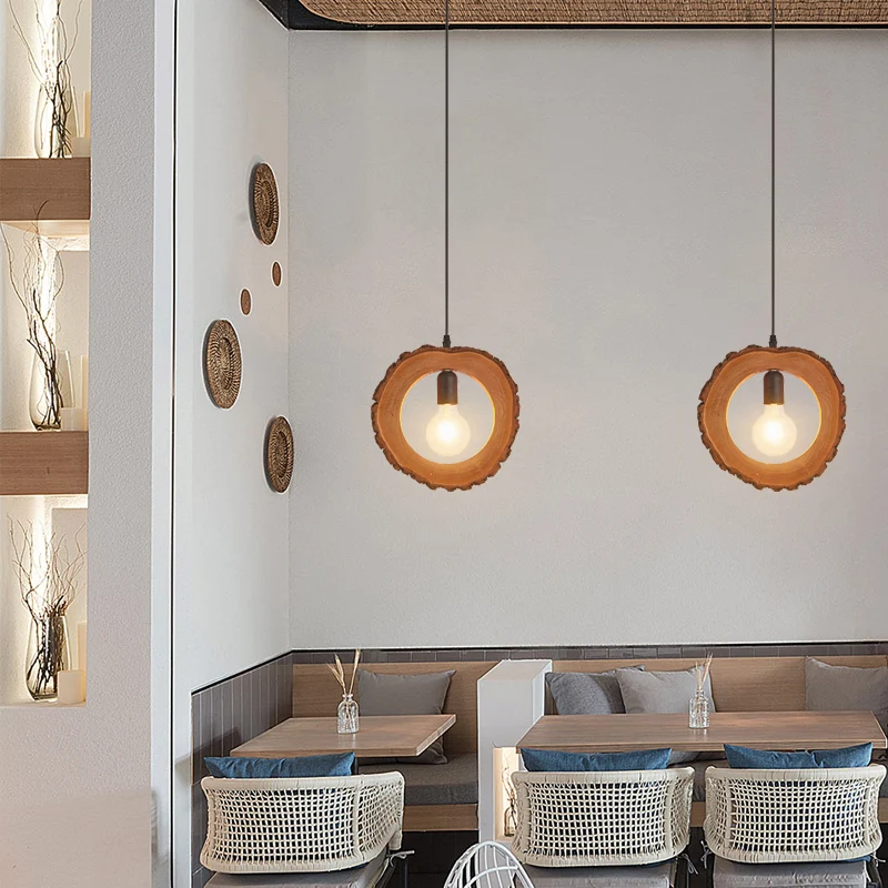 Tree Trunk Slice-plafondlamp Creatieve Scandinavische houten eetkamerhanglamp met 1 lamp Clearhalo