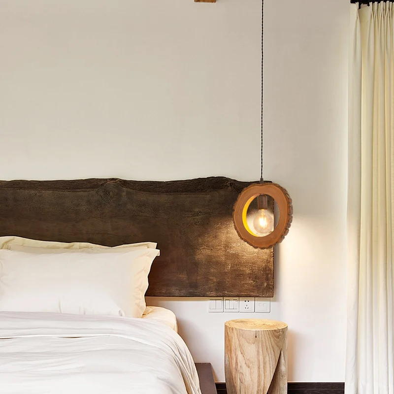 Tree Trunk Slice-plafondlamp Creatieve Scandinavische houten eetkamerhanglamp met 1 lamp Clearhalo
