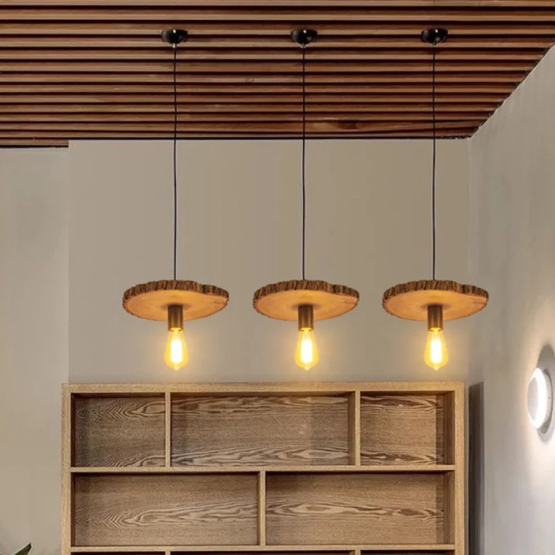 Tree Trunk Slice-plafondlamp Creatieve Scandinavische houten eetkamerhanglamp met 1 lamp Clearhalo