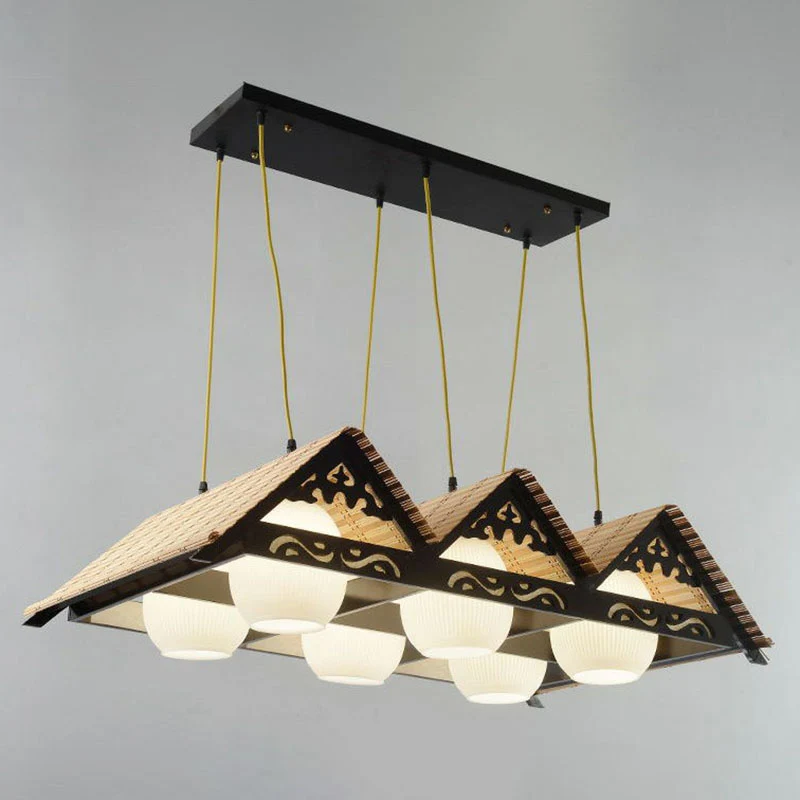 Triangle Roof Restaurant Suspension Light Bamboo Chinese Island hanglamp hout Clearhalo