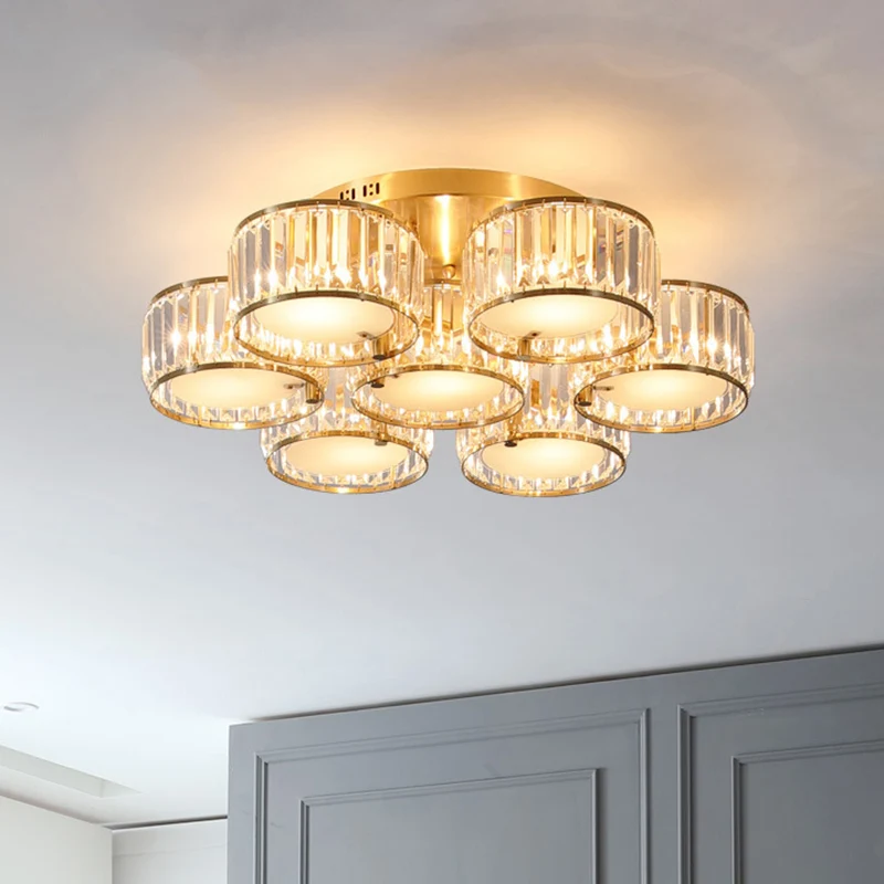 Tri-Prism Crystal Round Inbouwverlichting Minimalistische gouden semi-inbouwplafondlamp Clearhalo