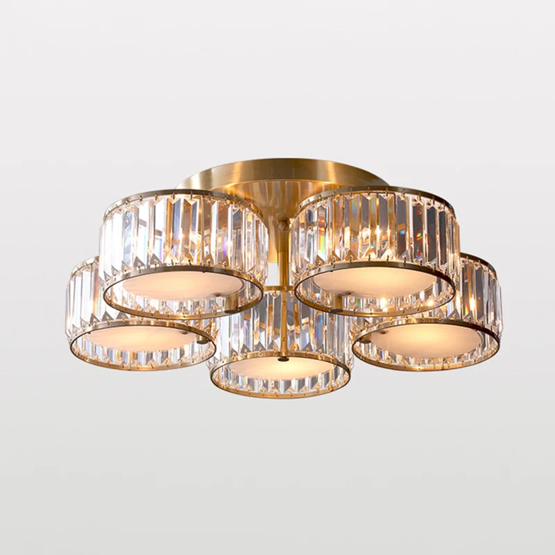 Tri-Prism Crystal Round Inbouwverlichting Minimalistische gouden semi-inbouwplafondlamp Clearhalo