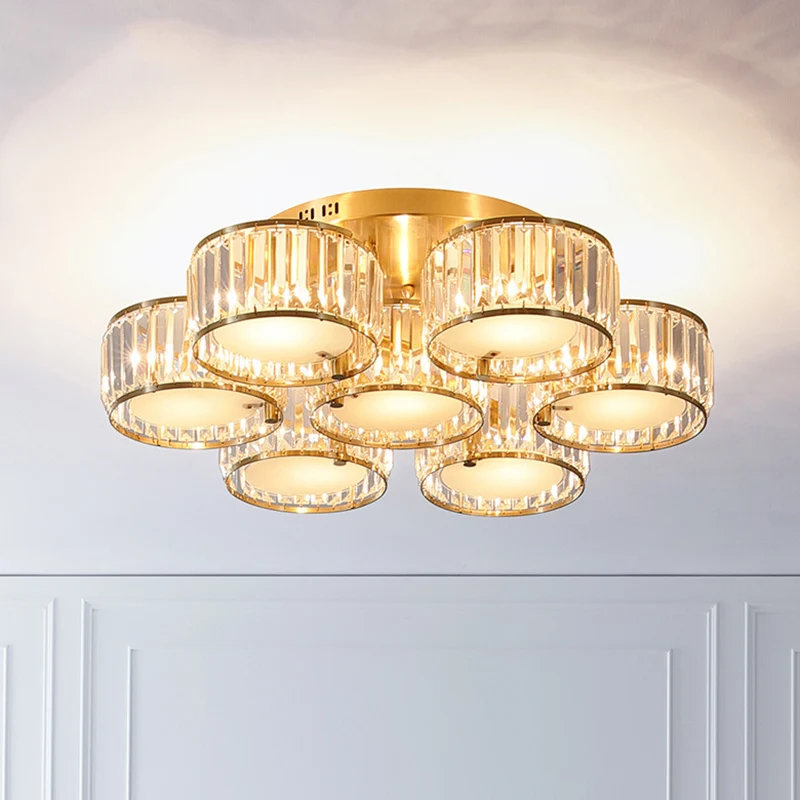 Tri-Prism Crystal Round Inbouwverlichting Minimalistische gouden semi-inbouwplafondlamp Clearhalo