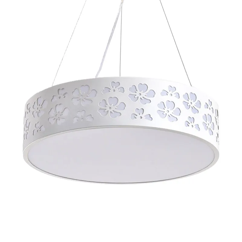Trommelhanglamp Noordse metalen LED witte plafondlamp met geëtste bloem wit/warm/natuurlijk licht, 12"/15"/19" breed Clear...