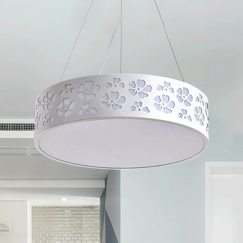 Trommelhanglamp Noordse metalen LED witte plafondlamp met geëtste bloem wit/warm/natuurlijk licht, 12"/15"/19" breed Clear...
