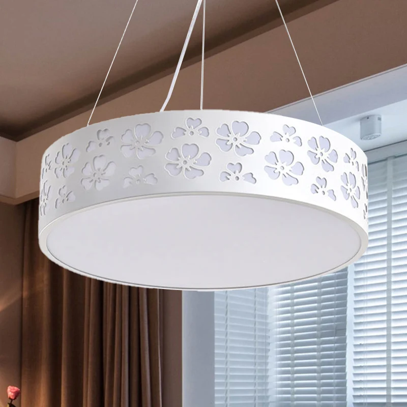 Trommelhanglamp Noordse metalen LED witte plafondlamp met geëtste bloem wit/warm/natuurlijk licht, 12"/15"/19" breed Clear...