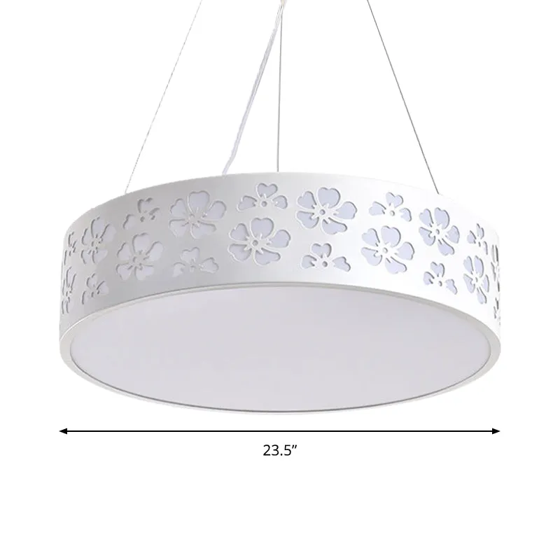 Trommelhanglamp Noordse metalen LED witte plafondlamp met geëtste bloem wit/warm/natuurlijk licht, 12"/15"/19" breed Clear...