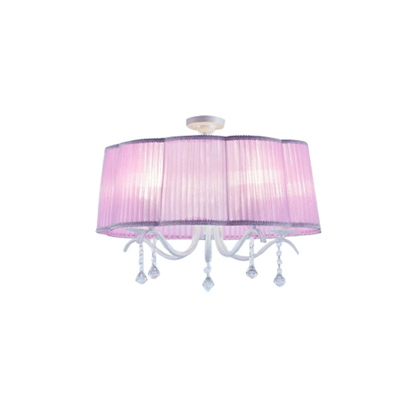 Trommelkroonluchter voor slaapkamer, 5 lampen stof semi-inbouwlamp voor meisjes met heldere kristallen decoratie moderne s...