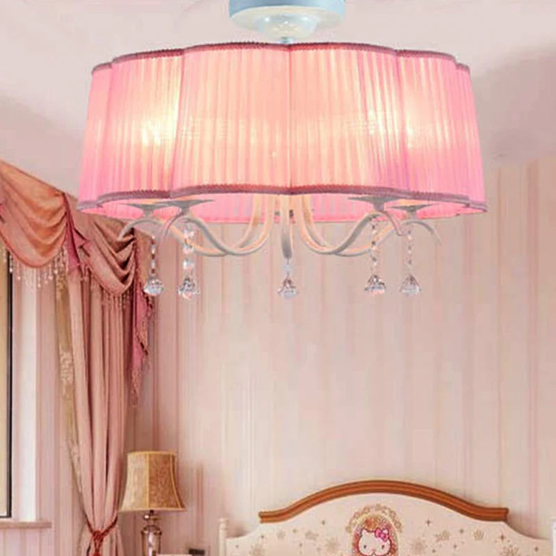 Trommelkroonluchter voor slaapkamer, 5 lampen stof semi-inbouwlamp voor meisjes met heldere kristallen decoratie moderne s...