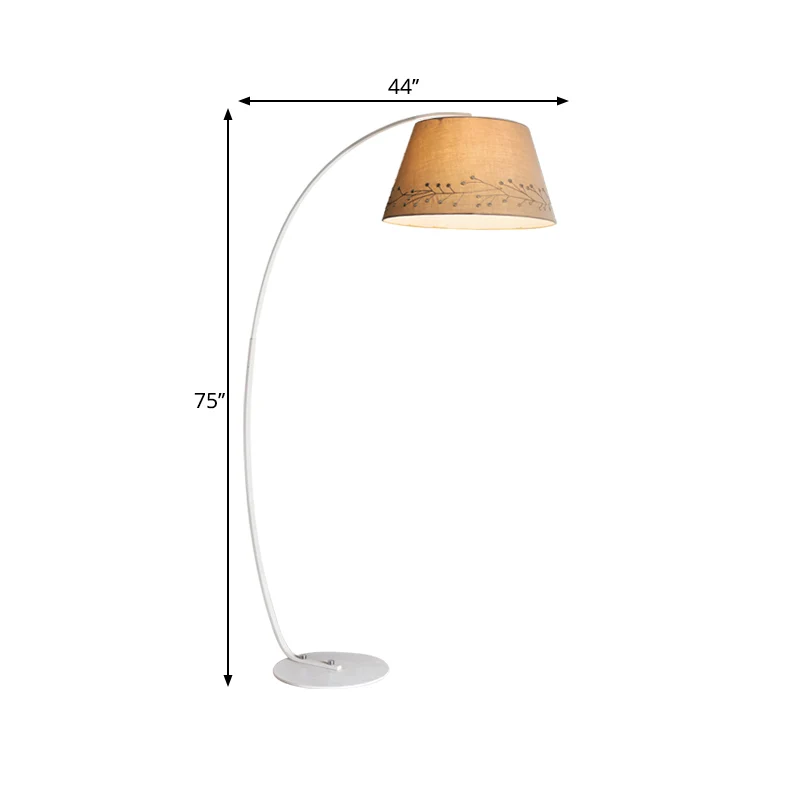 Trommelleesvloerverlichting Eenvoudig stof 1 lamp Beige staande lamp met gebogen arm voor woonkamer Clearhalo