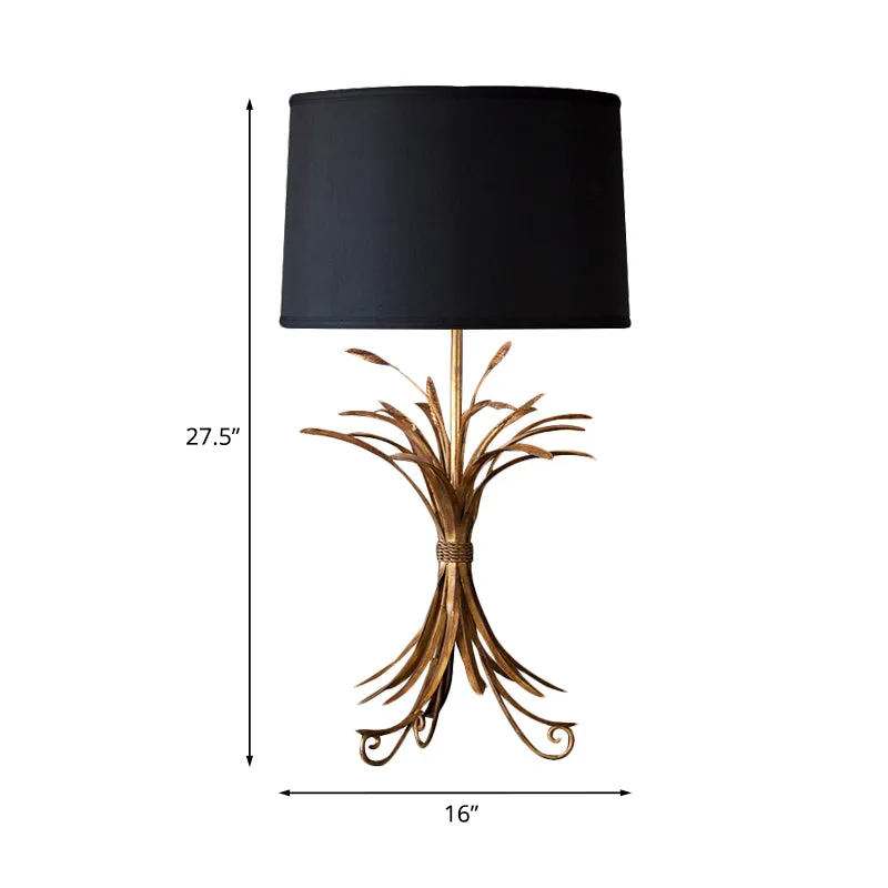 Trommelschaduw Slaapkamer Nachtkastje Verlichting Rustieke stof 1-lamps nachtkastje met zwarte afwerking en tarwebosbasis...