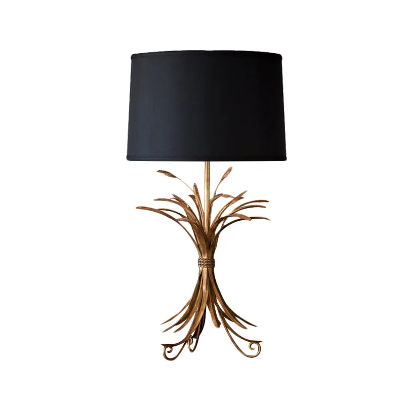 Trommelschaduw Slaapkamer Nachtkastje Verlichting Rustieke stof 1-lamps nachtkastje met zwarte afwerking en tarwebosbasis...