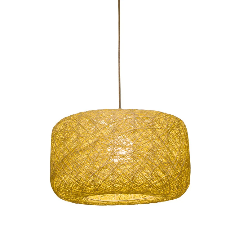 Trommelvormige hanglamp Aziatisch rotan 1-lamps salon-hanglampset vlas Clearhalo