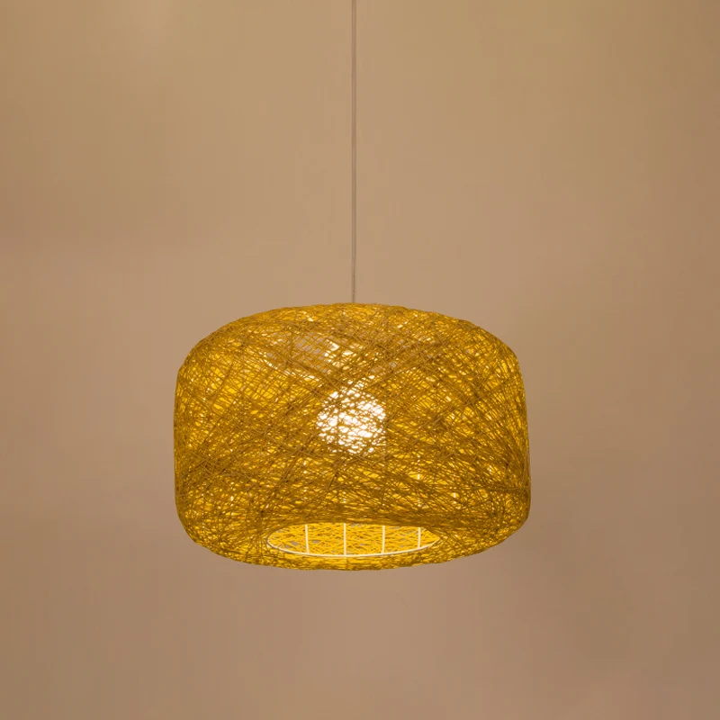 Trommelvormige hanglamp Aziatisch rotan 1-lamps salon-hanglampset vlas Clearhalo