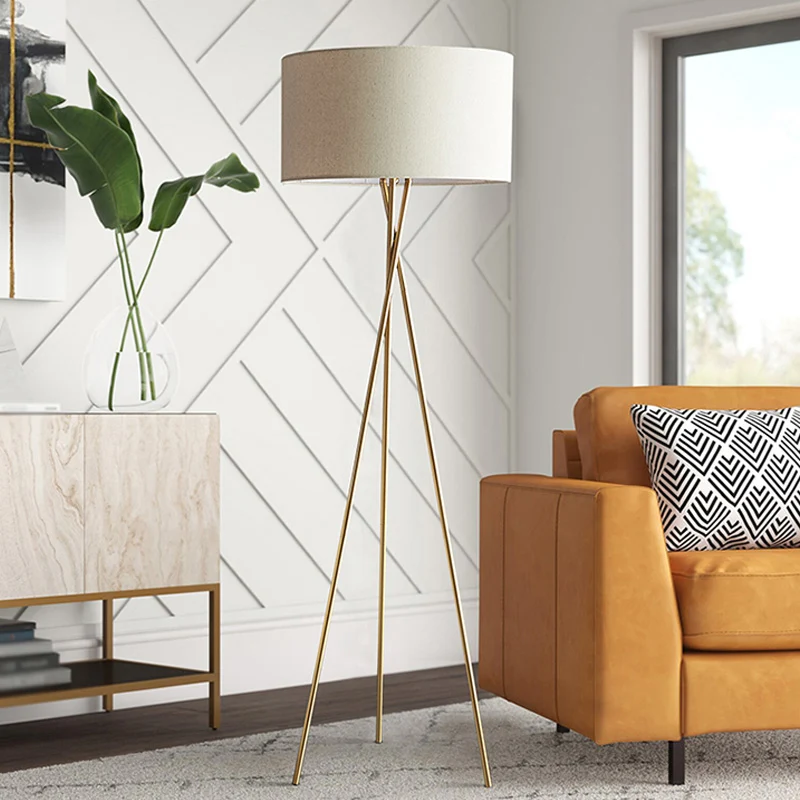 Trommelvormige stoffen vloerverlichting Minimalisme Enkele staande vloerlamp met metalen statief Clearhalo