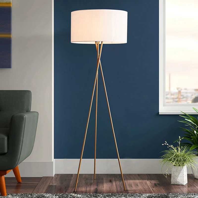 Trommelvormige stoffen vloerverlichting Minimalisme Enkele staande vloerlamp met metalen statief Clearhalo