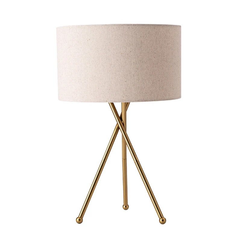 Trommelvormige tafellamp van stof Artistiek nachtkastje met 1 lamp en metalen statief Clearhalo
