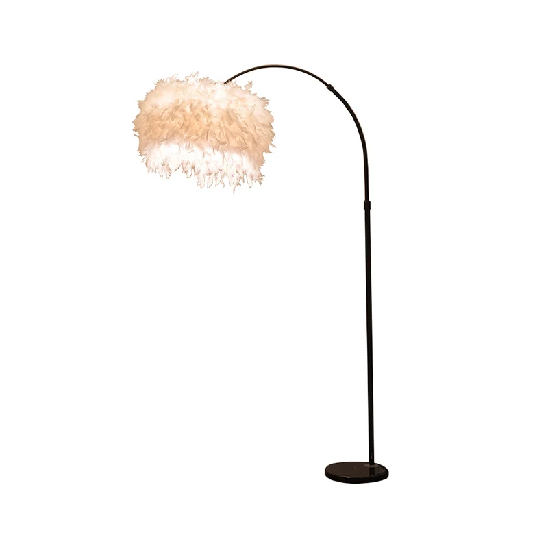 Trommelvormige veren staande lamp Nordic 1-lamps zwart/witte zwanenhals vloerlamp met/zonder dienblad Clearhalo